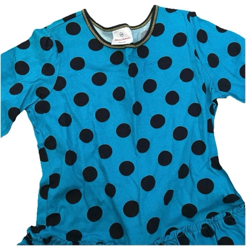Girls Hanna Andersson Blue Long Sleeve Ruffled Polka Dotted Dress Size 160 cm - Picture 3 of 4